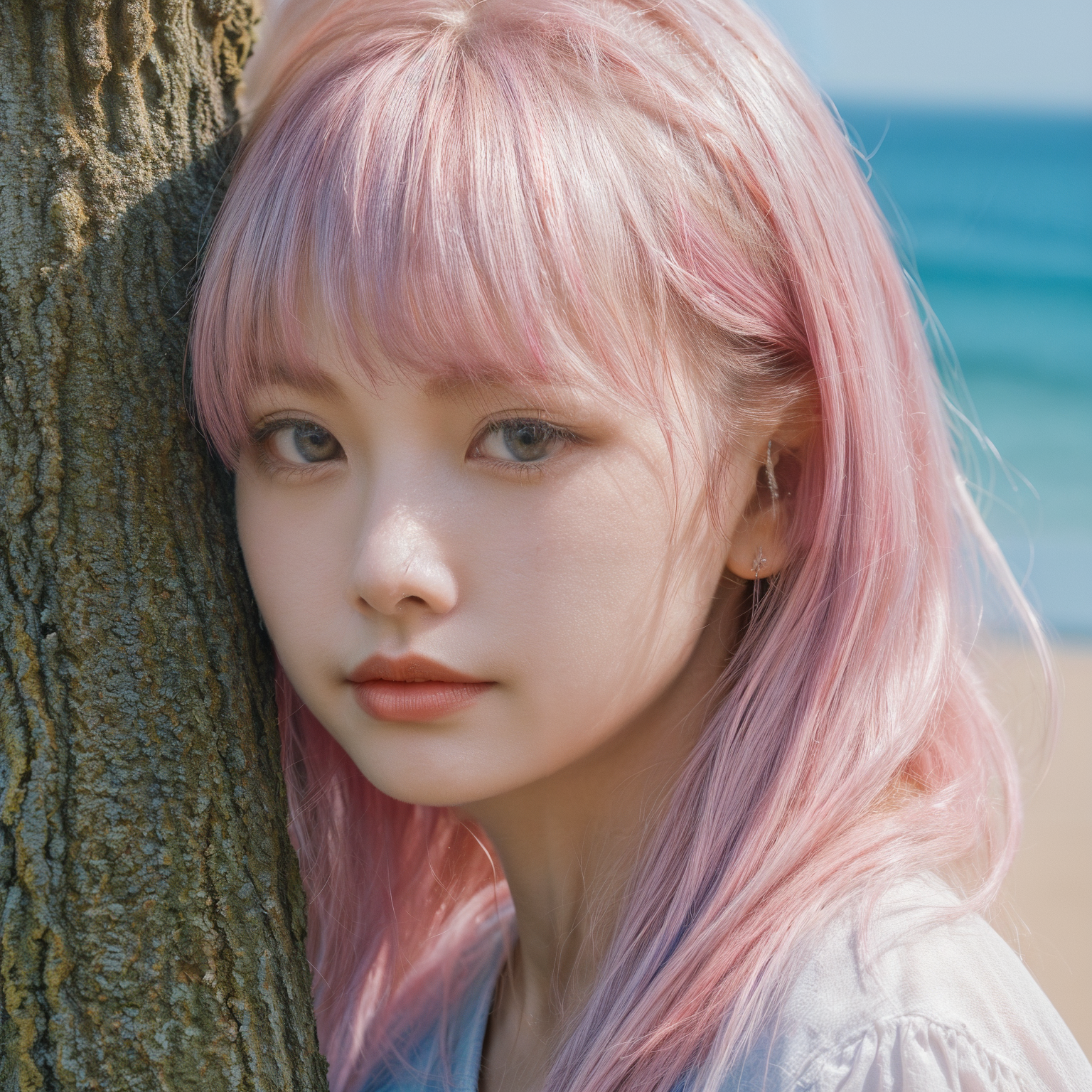 00035-2779382957-((masterpiece)),((best quality)),((8k)),(((1girl))),fresh,outdoors,tree,seaside,sand,suneate,(blue_pink_hair),_lora_fresh-000004.png